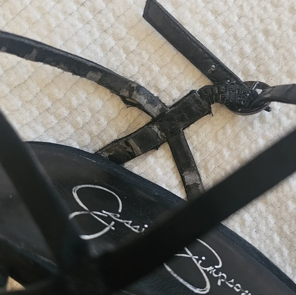 Jessica Simpson Black Strappy Heels with Black Jewel size 9